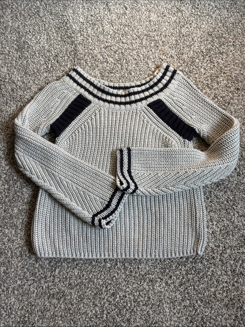 525 America Cream Ribbed Crew Sweater with Black Trim